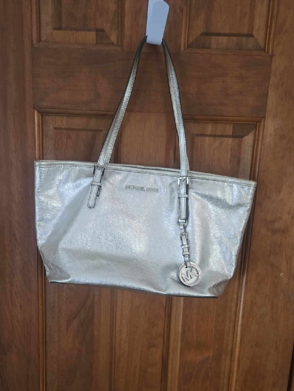 Michael Kors Metallic Silver Tote with Signature Charm